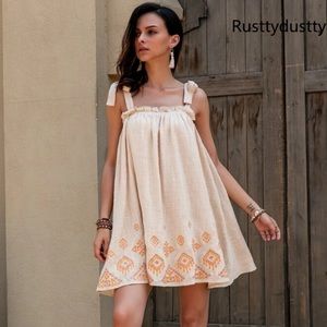 NWT boho mini tan orange geometric dress Small Medium